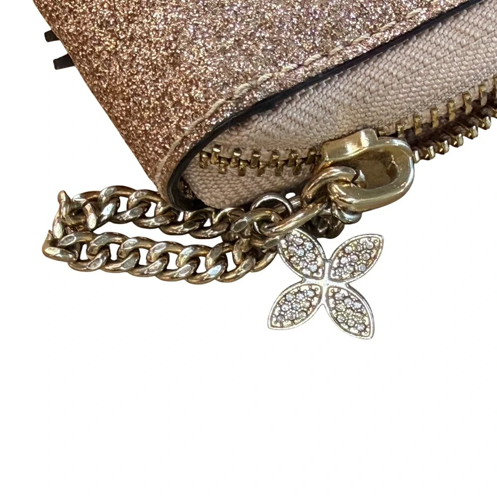 Michael Kors Wallet Rose Gold Glitter Zip Around Continental Wristlet Large Glam